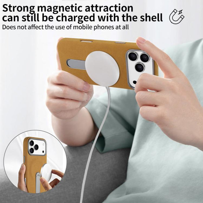 VIETAO Suede MagSafe PU Leather Phone Case with Holder, For iPhone 17 Pro Max, For iPhone 17 Pro, For iPhone 17, For iPhone Air