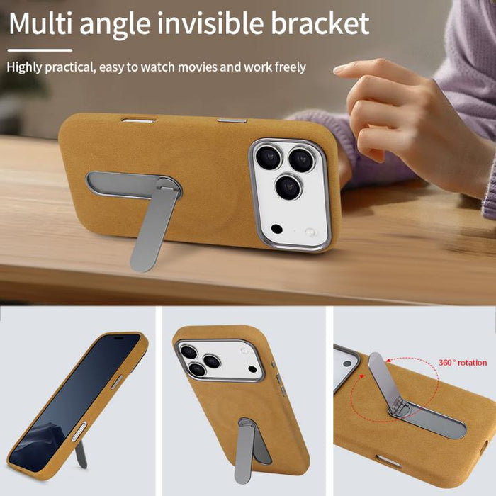 VIETAO Suede MagSafe PU Leather Phone Case with Holder, For iPhone 17 Pro Max, For iPhone 17 Pro, For iPhone 17, For iPhone Air