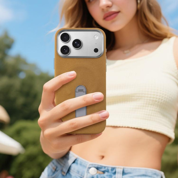 VIETAO Suede MagSafe PU Leather Phone Case with Holder, For iPhone 17 Pro Max, For iPhone 17 Pro, For iPhone 17, For iPhone Air
