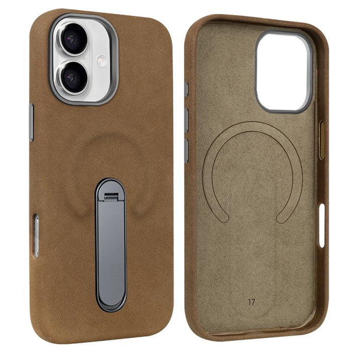 VIETAO Suede MagSafe PU Leather Phone Case with Holder, For iPhone 17 Pro Max, For iPhone 17 Pro, For iPhone 17, For iPhone Air