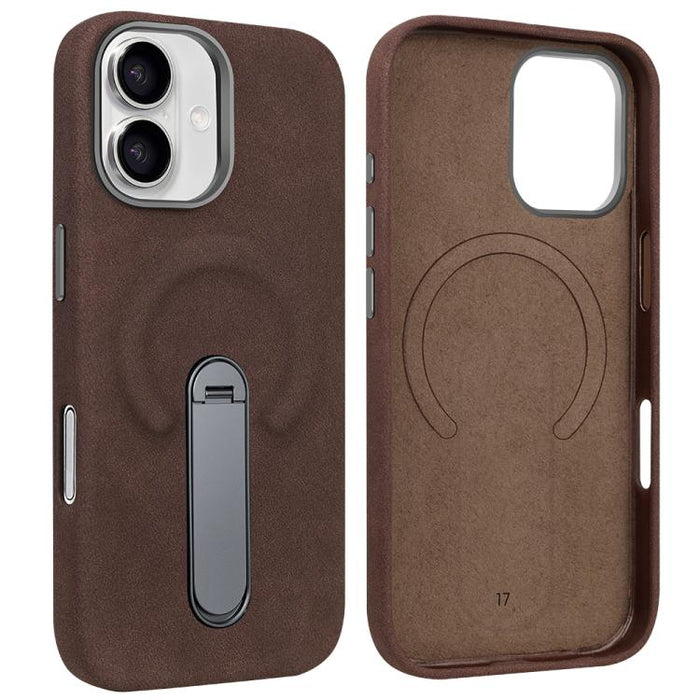 VIETAO Suede MagSafe PU Leather Phone Case with Holder, For iPhone 17 Pro Max, For iPhone 17 Pro, For iPhone 17, For iPhone Air