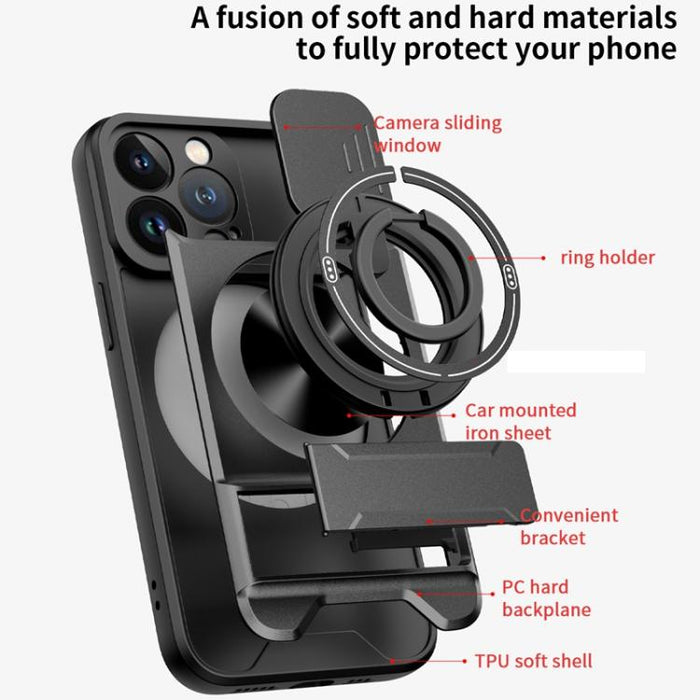 Funda para teléfono multifuncional magnética a prueba de golpes con ventana deslizante para lente, For iPhone 12, For iPhone 12 Pro Max, For iPhone 12 Pro, For iPhone 11 Pro Max, For iPhone 11, For iPhone XS Max