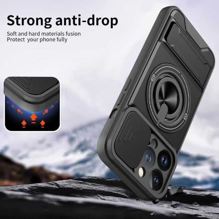 Funda para teléfono multifuncional magnética a prueba de golpes con ventana deslizante para lente, For iPhone 12, For iPhone 12 Pro Max, For iPhone 12 Pro, For iPhone 11 Pro Max, For iPhone 11, For iPhone XS Max