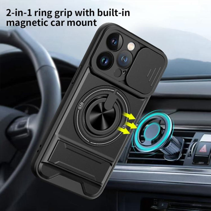 Funda para teléfono multifuncional magnética a prueba de golpes con ventana deslizante para lente, For iPhone 12, For iPhone 12 Pro Max, For iPhone 12 Pro, For iPhone 11 Pro Max, For iPhone 11, For iPhone XS Max