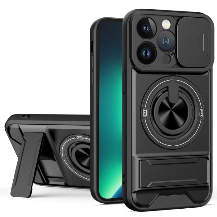 Funda para teléfono multifuncional magnética a prueba de golpes con ventana deslizante para lente, For iPhone 12, For iPhone 12 Pro Max, For iPhone 12 Pro, For iPhone 11 Pro Max, For iPhone 11, For iPhone XS Max