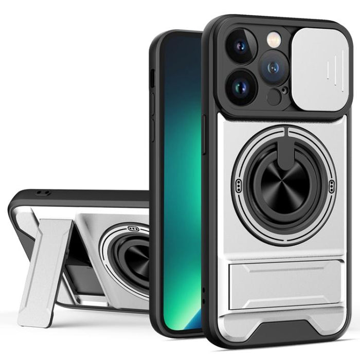 Funda para teléfono multifuncional magnética a prueba de golpes con ventana deslizante para lente, For iPhone 12, For iPhone 12 Pro Max, For iPhone 12 Pro, For iPhone 11 Pro Max, For iPhone 11, For iPhone XS Max
