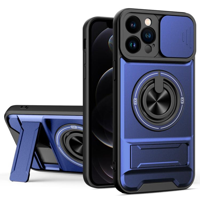 Funda para teléfono multifuncional magnética a prueba de golpes con ventana deslizante para lente, For iPhone 12, For iPhone 12 Pro Max, For iPhone 12 Pro, For iPhone 11 Pro Max, For iPhone 11, For iPhone XS Max