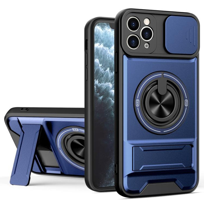 Funda para teléfono multifuncional magnética a prueba de golpes con ventana deslizante para lente, For iPhone 12, For iPhone 12 Pro Max, For iPhone 12 Pro, For iPhone 11 Pro Max, For iPhone 11, For iPhone XS Max