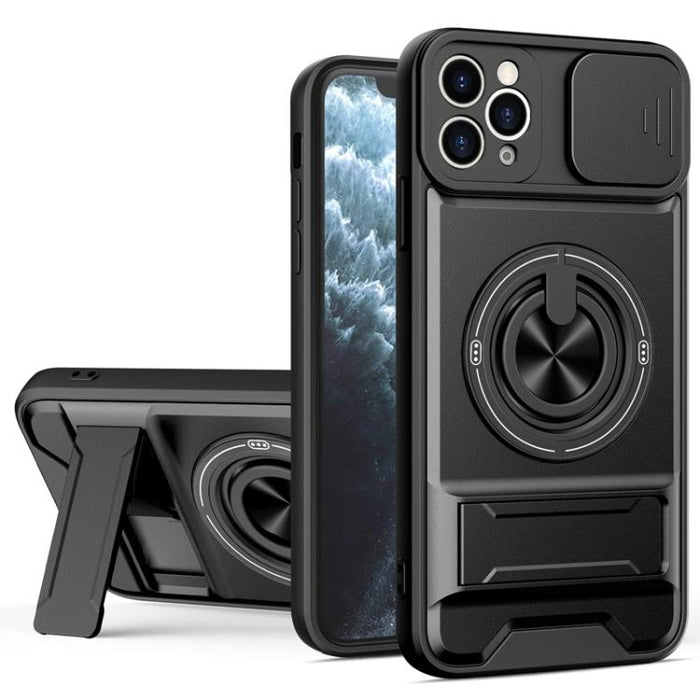 Funda para teléfono multifuncional magnética a prueba de golpes con ventana deslizante para lente, For iPhone 12, For iPhone 12 Pro Max, For iPhone 12 Pro, For iPhone 11 Pro Max, For iPhone 11, For iPhone XS Max