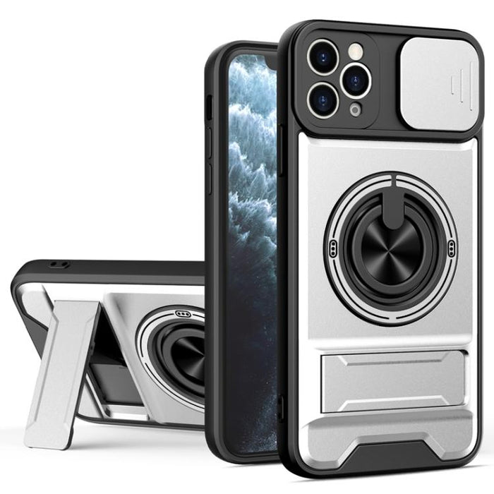Funda para teléfono multifuncional magnética a prueba de golpes con ventana deslizante para lente, For iPhone 12, For iPhone 12 Pro Max, For iPhone 12 Pro, For iPhone 11 Pro Max, For iPhone 11, For iPhone XS Max