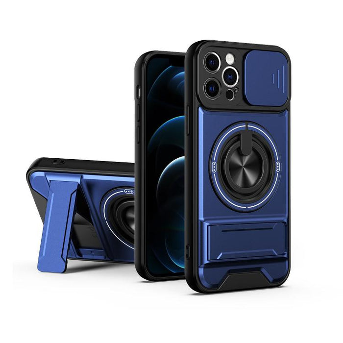 Funda para teléfono multifuncional magnética a prueba de golpes con ventana deslizante para lente, For iPhone 12, For iPhone 12 Pro Max, For iPhone 12 Pro, For iPhone 11 Pro Max, For iPhone 11, For iPhone XS Max