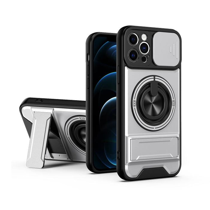 Funda para teléfono multifuncional magnética a prueba de golpes con ventana deslizante para lente, For iPhone 12, For iPhone 12 Pro Max, For iPhone 12 Pro, For iPhone 11 Pro Max, For iPhone 11, For iPhone XS Max