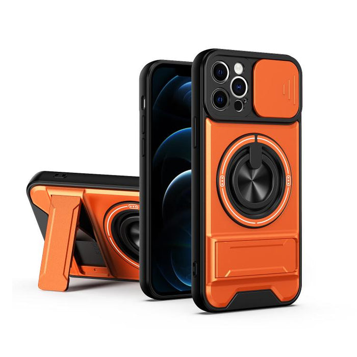 Funda para teléfono multifuncional magnética a prueba de golpes con ventana deslizante para lente, For iPhone 12, For iPhone 12 Pro Max, For iPhone 12 Pro, For iPhone 11 Pro Max, For iPhone 11, For iPhone XS Max