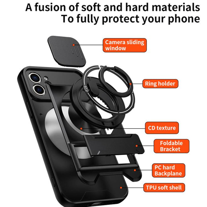 Funda para teléfono multifuncional magnética a prueba de golpes con ventana deslizante para lente, For iPhone 12, For iPhone 12 Pro Max, For iPhone 12 Pro, For iPhone 11 Pro Max, For iPhone 11, For iPhone XS Max