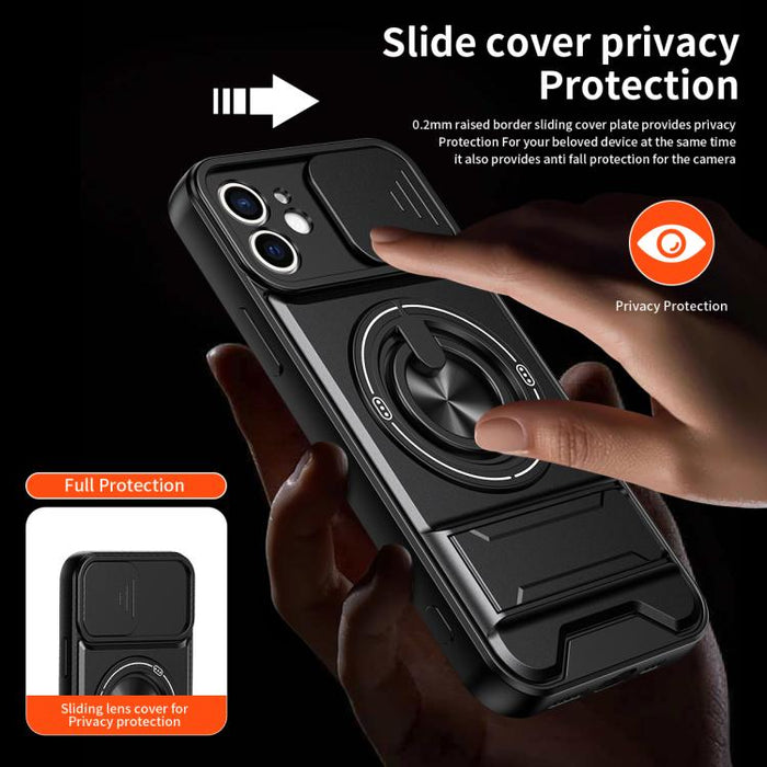 Funda para teléfono multifuncional magnética a prueba de golpes con ventana deslizante para lente, For iPhone 12, For iPhone 12 Pro Max, For iPhone 12 Pro, For iPhone 11 Pro Max, For iPhone 11, For iPhone XS Max