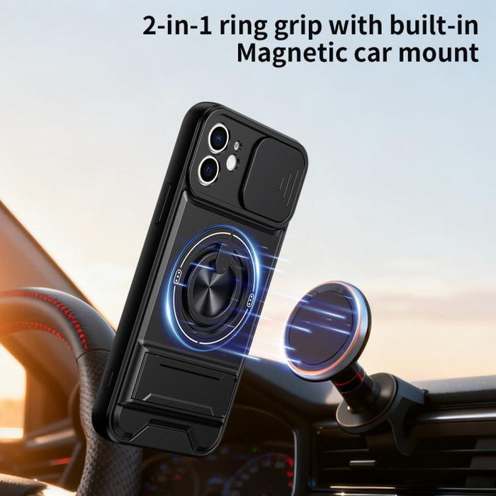 Funda para teléfono multifuncional magnética a prueba de golpes con ventana deslizante para lente, For iPhone 12, For iPhone 12 Pro Max, For iPhone 12 Pro, For iPhone 11 Pro Max, For iPhone 11, For iPhone XS Max