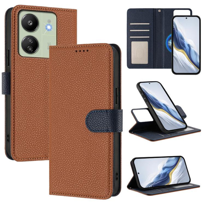 Funda magnética desmontable para teléfono con textura de lichi y cubierta de cuero vegano., For Redmi 14C 4G / 14R 5G / Poco C75, For Redmi Note 14 5G Global, For Redmi Note 14 Pro+ 5G Global, For Redmi Note 14 Pro 5G Global                            ...
