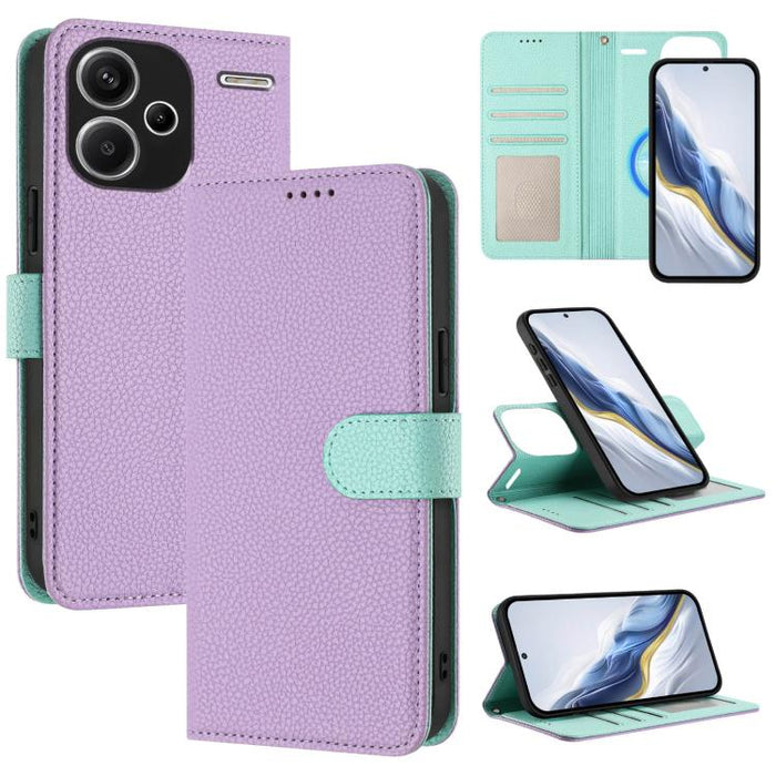 Funda magnética desmontable para teléfono con textura de lichi y cubierta de cuero vegano., For Redmi 14C 4G / 14R 5G / Poco C75, For Redmi Note 14 5G Global, For Redmi Note 14 Pro+ 5G Global, For Redmi Note 14 Pro 5G Global                            ...