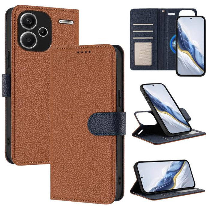 Funda magnética desmontable para teléfono con textura de lichi y cubierta de cuero vegano., For Redmi 14C 4G / 14R 5G / Poco C75, For Redmi Note 14 5G Global, For Redmi Note 14 Pro+ 5G Global, For Redmi Note 14 Pro 5G Global                            ...