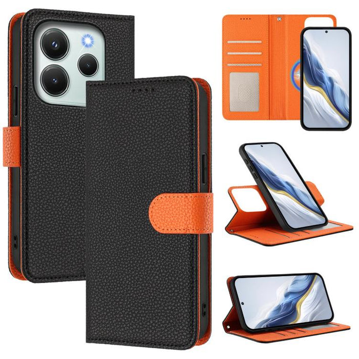 Funda magnética desmontable para teléfono con textura de lichi y cubierta de cuero vegano., For Redmi 14C 4G / 14R 5G / Poco C75, For Redmi Note 14 5G Global, For Redmi Note 14 Pro+ 5G Global, For Redmi Note 14 Pro 5G Global                            ...