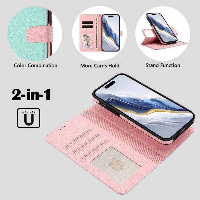 Detachable Litchi Texture Magnetic Side-Patch Vegan Leather Phone Case, For iPhone 13 Pro Max, For iPhone 13 Pro, For iPhone 13, For iPhone 12 / 12 Pro, For iPhone 12 Pro Max, For iPhone 11 Pro Max, For iPhone 11, For iPhone 11 Pro                     ...