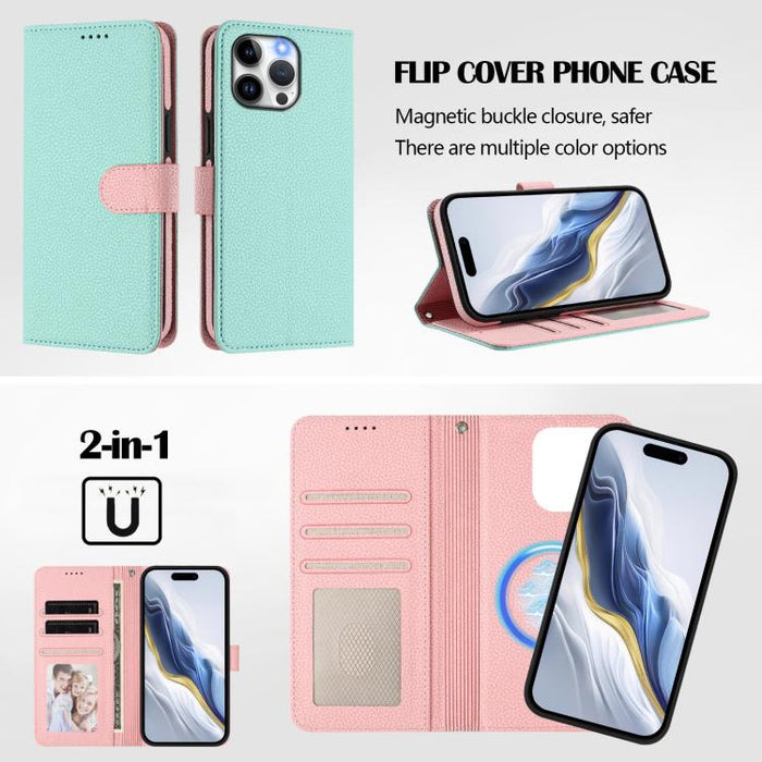 Detachable Litchi Texture Magnetic Side-Patch Vegan Leather Phone Case, For iPhone 13 Pro Max, For iPhone 13 Pro, For iPhone 13, For iPhone 12 / 12 Pro, For iPhone 12 Pro Max, For iPhone 11 Pro Max, For iPhone 11, For iPhone 11 Pro                     ...