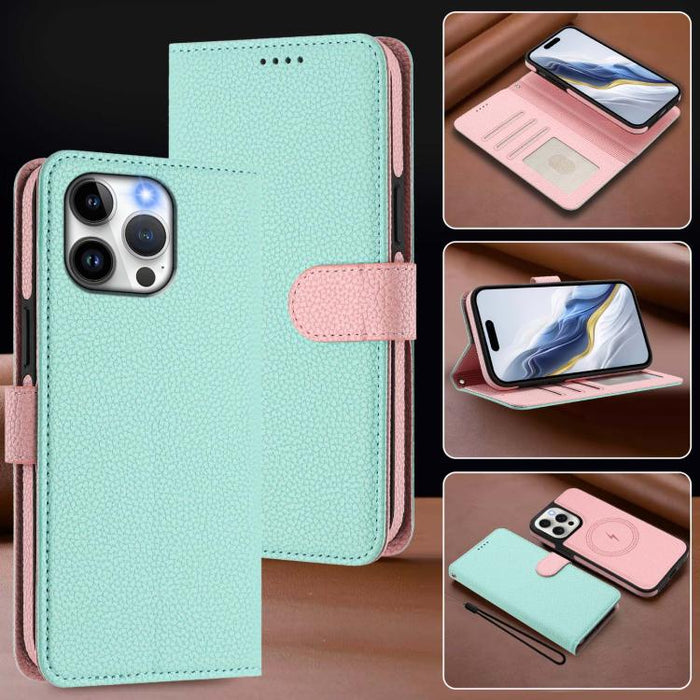 Detachable Litchi Texture Magnetic Side-Patch Vegan Leather Phone Case, For iPhone 13 Pro Max, For iPhone 13 Pro, For iPhone 13, For iPhone 12 / 12 Pro, For iPhone 12 Pro Max, For iPhone 11 Pro Max, For iPhone 11, For iPhone 11 Pro                     ...