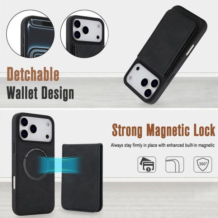 YM030 Retro Faux Leather Magnetic Detachable Wallet Phone Case, For iPhone 17 Pro Max, For iPhone 17 Pro