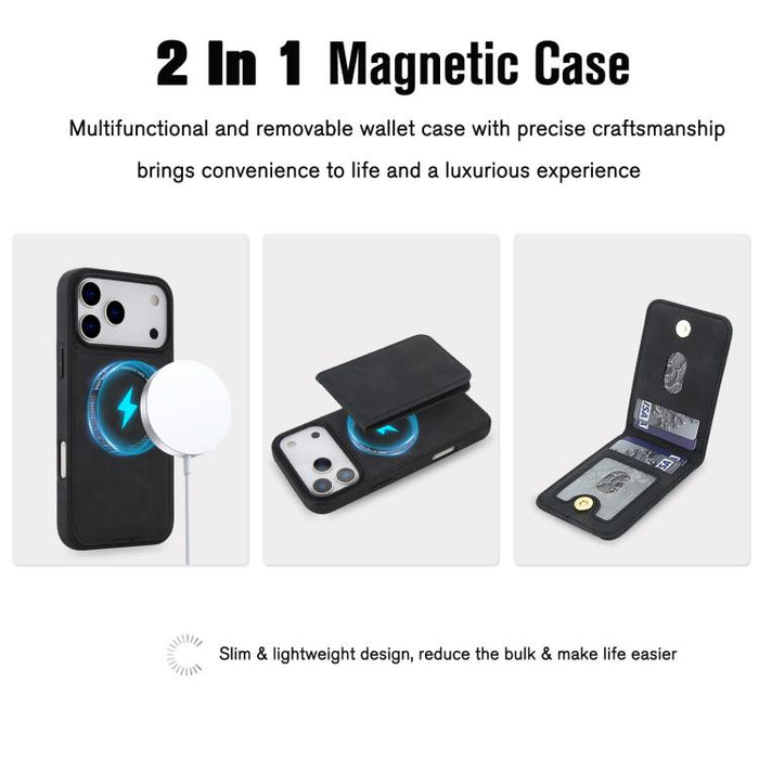 YM030 Retro Faux Leather Magnetic Detachable Wallet Phone Case, For iPhone 17 Pro Max, For iPhone 17 Pro
