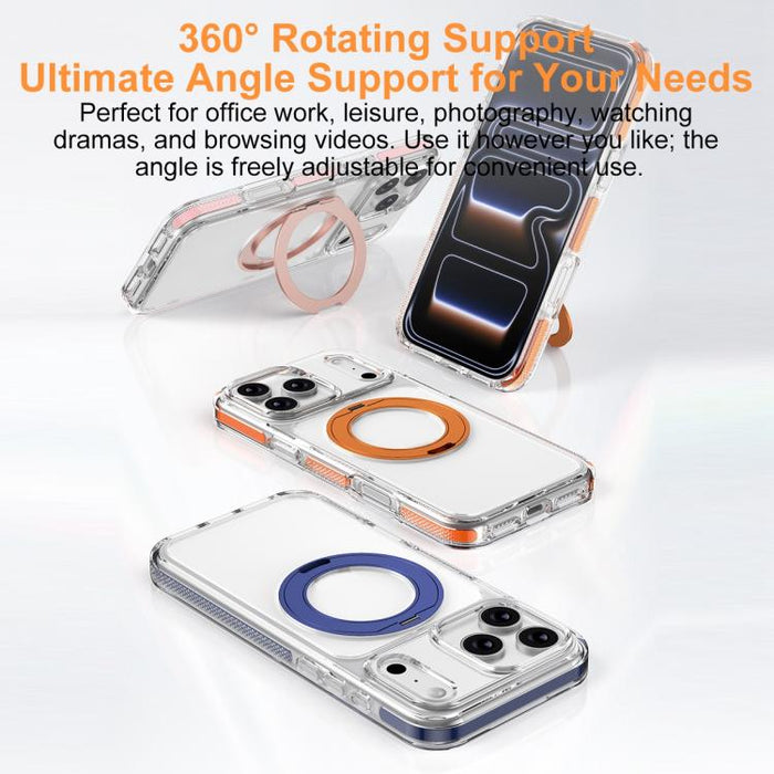 Funda para teléfono Ice Armor con soporte magnético giratorio, híbrida de PC y TPU., For iPhone 17 Pro Max, For iPhone 17 Pro, For iPhone Air