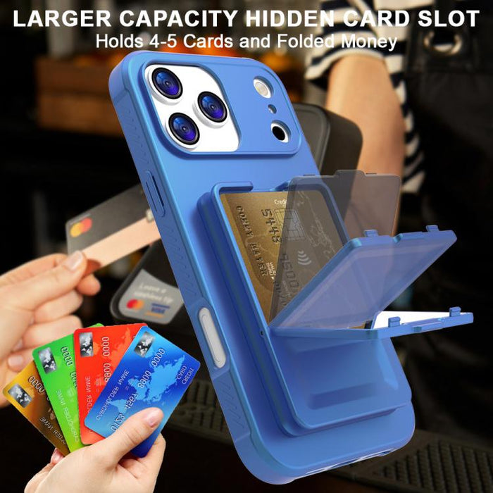 Funda para teléfono con tarjetero oculto de TPU con tacto suave y espejo oculto, con soporte., For iPhone 17 Pro Max, For iPhone 17 Pro, For iPhone 17, For iPhone Air