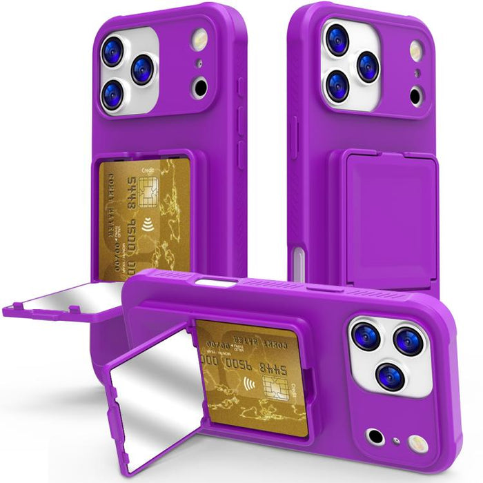 Funda para teléfono con tarjetero oculto de TPU con tacto suave y espejo oculto, con soporte., For iPhone 17 Pro Max, For iPhone 17 Pro, For iPhone 17, For iPhone Air