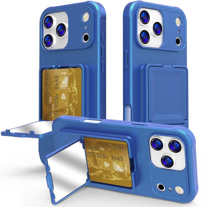 Funda para teléfono con tarjetero oculto de TPU con tacto suave y espejo oculto, con soporte., For iPhone 17 Pro Max, For iPhone 17 Pro, For iPhone 17, For iPhone Air