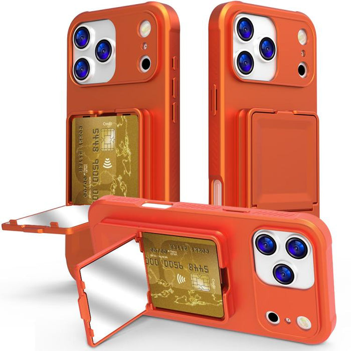 Funda para teléfono con tarjetero oculto de TPU con tacto suave y espejo oculto, con soporte., For iPhone 17 Pro Max, For iPhone 17 Pro, For iPhone 17, For iPhone Air