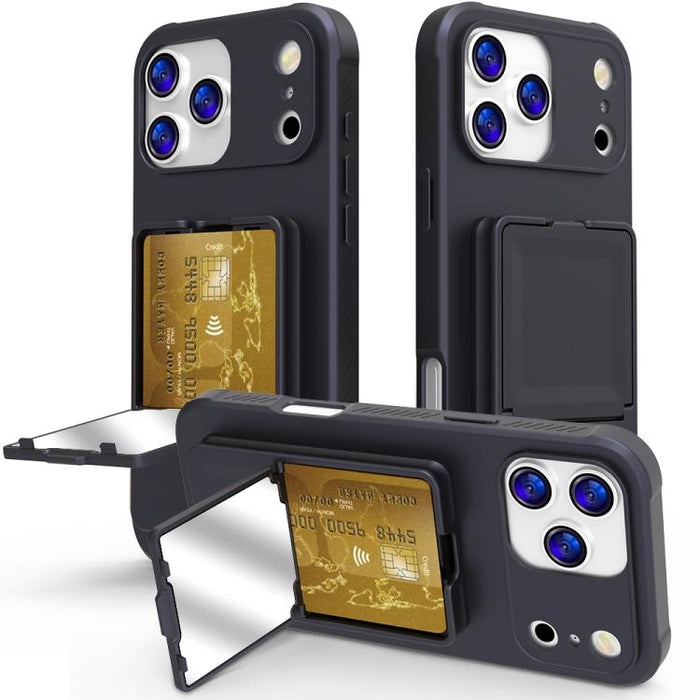 Funda para teléfono con tarjetero oculto de TPU con tacto suave y espejo oculto, con soporte., For iPhone 17 Pro Max, For iPhone 17 Pro, For iPhone 17, For iPhone Air