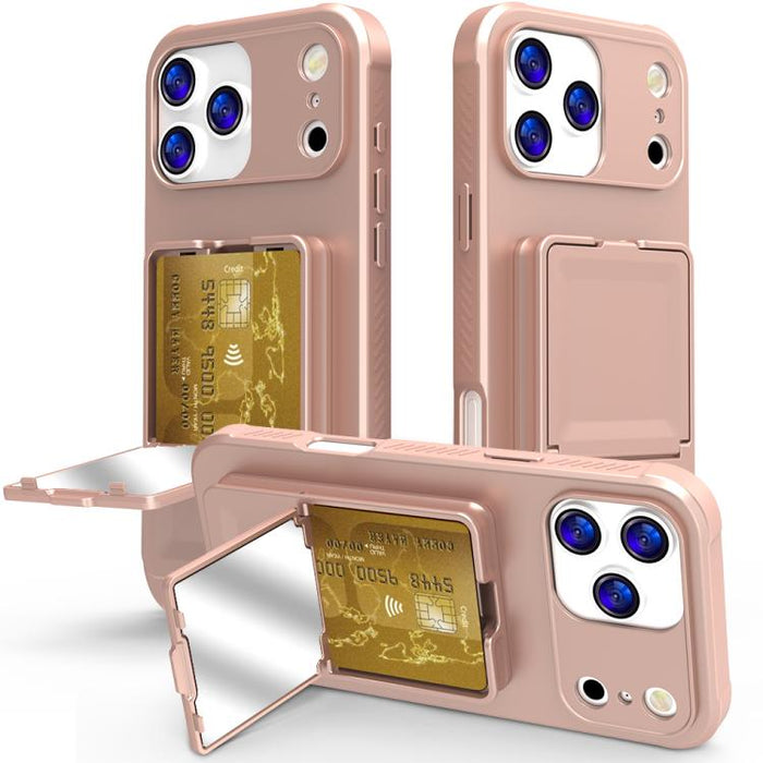 Funda para teléfono con tarjetero oculto de TPU con tacto suave y espejo oculto, con soporte., For iPhone 17 Pro Max, For iPhone 17 Pro, For iPhone 17, For iPhone Air