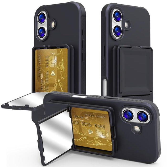 Funda para teléfono con tarjetero oculto de TPU con tacto suave y espejo oculto, con soporte., For iPhone 17 Pro Max, For iPhone 17 Pro, For iPhone 17, For iPhone Air