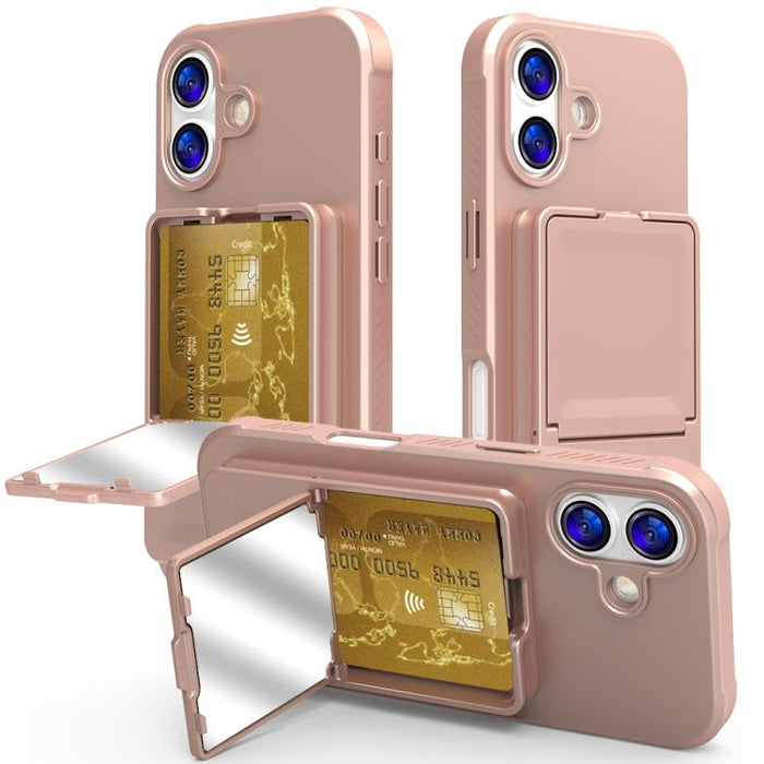 Funda para teléfono con tarjetero oculto de TPU con tacto suave y espejo oculto, con soporte., For iPhone 17 Pro Max, For iPhone 17 Pro, For iPhone 17, For iPhone Air