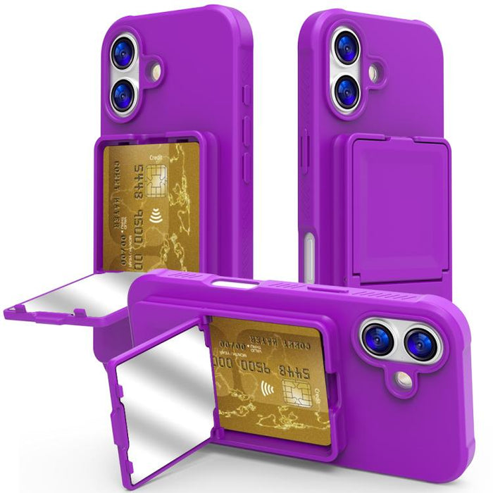 Funda para teléfono con tarjetero oculto de TPU con tacto suave y espejo oculto, con soporte., For iPhone 17 Pro Max, For iPhone 17 Pro, For iPhone 17, For iPhone Air