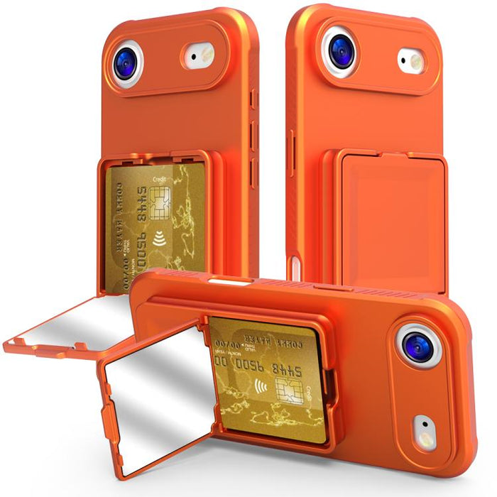 Funda para teléfono con tarjetero oculto de TPU con tacto suave y espejo oculto, con soporte., For iPhone 17 Pro Max, For iPhone 17 Pro, For iPhone 17, For iPhone Air