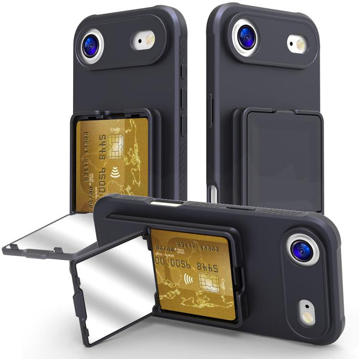 Funda para teléfono con tarjetero oculto de TPU con tacto suave y espejo oculto, con soporte., For iPhone 17 Pro Max, For iPhone 17 Pro, For iPhone 17, For iPhone Air