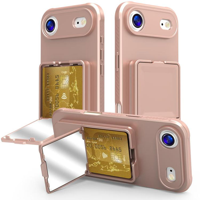Funda para teléfono con tarjetero oculto de TPU con tacto suave y espejo oculto, con soporte., For iPhone 17 Pro Max, For iPhone 17 Pro, For iPhone 17, For iPhone Air