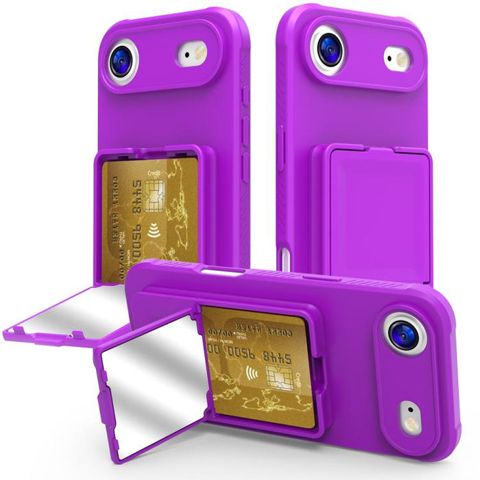 Funda para teléfono con tarjetero oculto de TPU con tacto suave y espejo oculto, con soporte., For iPhone 17 Pro Max, For iPhone 17 Pro, For iPhone 17, For iPhone Air