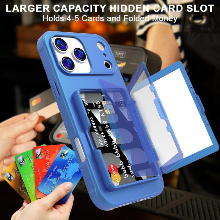 Funda para teléfono con tarjetero, híbrida de PC y TPU con espejo oculto horizontal y tacto suave., For iPhone 17 Pro Max, For iPhone 17 Pro, For iPhone 17, For iPhone Air