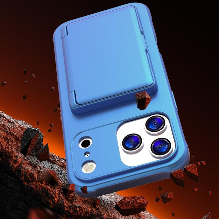 Funda para teléfono con tarjetero, híbrida de PC y TPU con espejo oculto horizontal y tacto suave., For iPhone 17 Pro Max, For iPhone 17 Pro, For iPhone 17, For iPhone Air