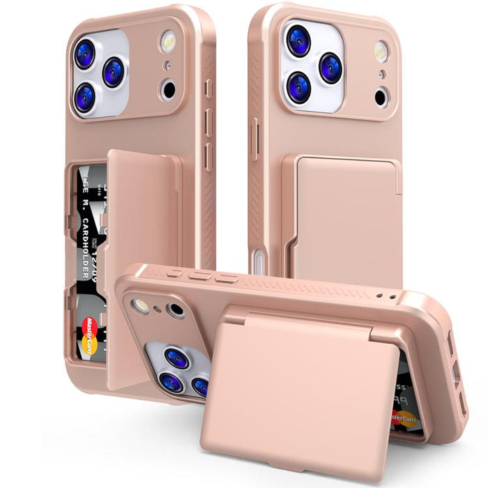Funda para teléfono con tarjetero, híbrida de PC y TPU con espejo oculto horizontal y tacto suave., For iPhone 17 Pro Max, For iPhone 17 Pro, For iPhone 17, For iPhone Air