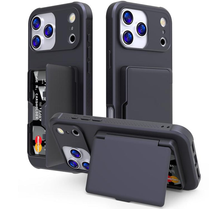 Funda para teléfono con tarjetero, híbrida de PC y TPU con espejo oculto horizontal y tacto suave., For iPhone 17 Pro Max, For iPhone 17 Pro, For iPhone 17, For iPhone Air
