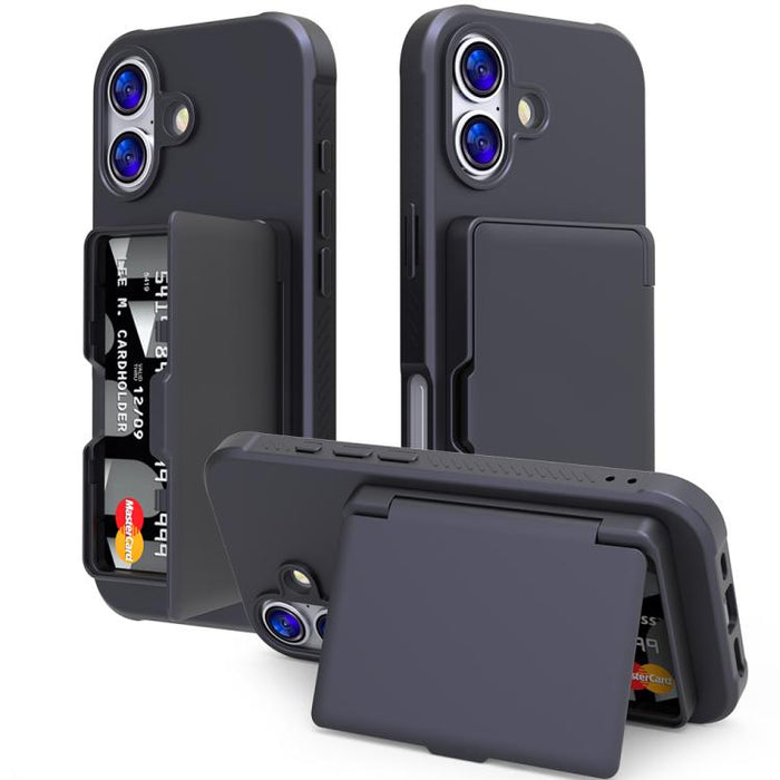 Funda para teléfono con tarjetero, híbrida de PC y TPU con espejo oculto horizontal y tacto suave., For iPhone 17 Pro Max, For iPhone 17 Pro, For iPhone 17, For iPhone Air