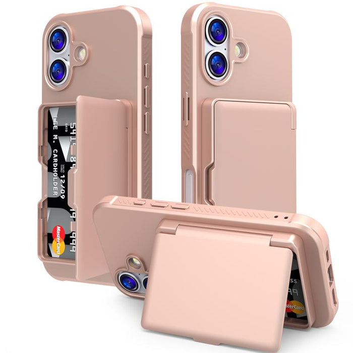 Funda para teléfono con tarjetero, híbrida de PC y TPU con espejo oculto horizontal y tacto suave., For iPhone 17 Pro Max, For iPhone 17 Pro, For iPhone 17, For iPhone Air