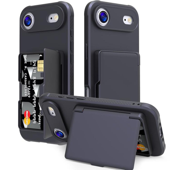 Funda para teléfono con tarjetero, híbrida de PC y TPU con espejo oculto horizontal y tacto suave., For iPhone 17 Pro Max, For iPhone 17 Pro, For iPhone 17, For iPhone Air